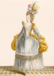 Vestido de baile de senhora, gravado por Dupin, de &39;Galeries des Modes et Costumes Français&39;, 1778